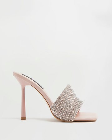 Pink diamante heeled mules | River Island