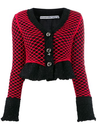 black & red Alexander Wang tweed fishnet jacket with Express Delivery - Farfetch