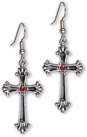 Amazon.com: Gothic Victorian Cross Dangle Earrings with Red Austrian Crystals: Dangle Earrings: Clothing