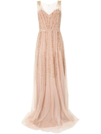 Shop gold Marchesa Notte sequin sleeveless tulle gown with Express Delivery - Farfetch