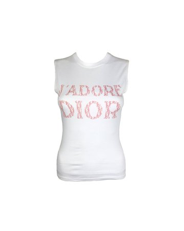 CHRISTIAN DIOR Vintage J'adore Tank Top sz FR 36 Dior Trotter Logo Print Singlet Monogram White and Pink Tee T-shirt