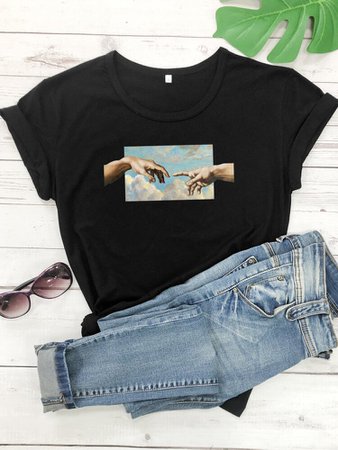 The Creation of Adam Painting Graphic Tee | SHEIN USA