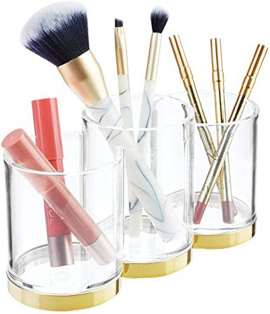 mDesign Práctico Organizador de cosméticos – Sistema de organización para Pinceles de Maquillaje y rímel – Bote de plástico con 3 apartados para Guardar Maquillaje – Transparente y Dorado Rojizo: Amazon.com.mx: Herramientas y Mejoras del Hogar