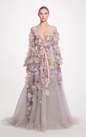Floral Embroidered Tulle Gown By Marchesa | Moda Operandi