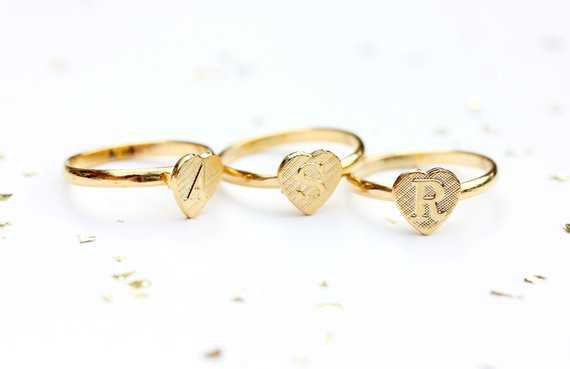 Initial Heart Ring Gold Initial Ring Gold Heart Ring Gold