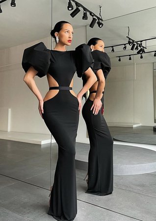 Lia Stublla Cut Out Black Gown - Dresses 4 Hire