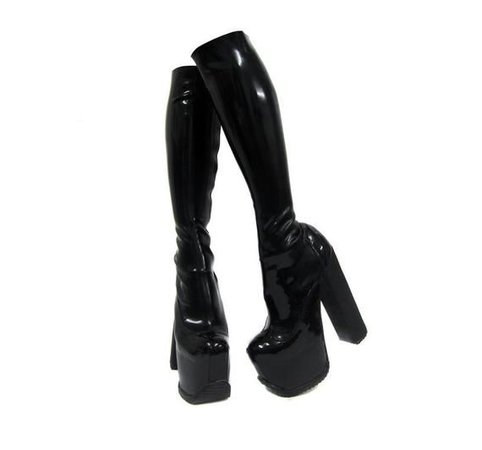 *clipped by @luci-her*  Knee High Latex Dungeon Boots Platform Patent Black