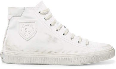 Bedford Logo-appliqued Distressed Leather High-top Sneakers - White
