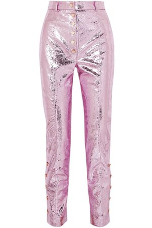 Pink Glam metallic crinkled coated-faux leather straight-leg pants | Sale up to 70% off | THE OUTNET | HILLIER BARTLEY | THE OUTNET