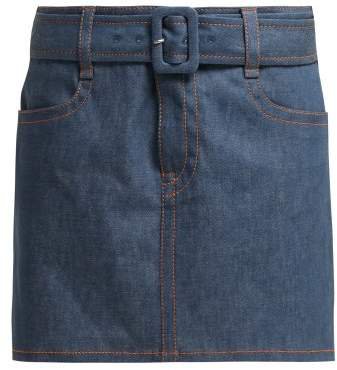 Belted Denim Mini Skirt - Womens - Denim