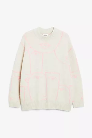 Heavy knit sweater - Beige and pink design - Monki WW