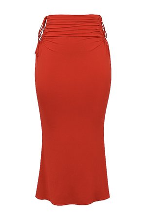 'Regent' Red Jersey Midi Skirt - Mistress Rock