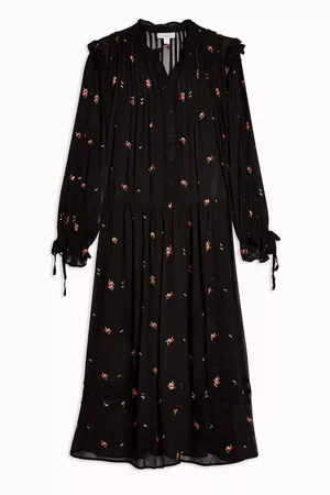 Black Sheer Embroidered Floral Midi Dress | Topshop