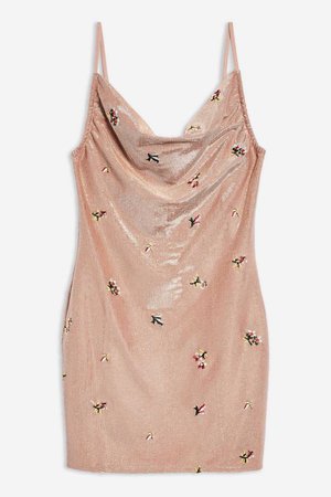 (TopShop) Embroidered Bronze Cowl Bodycon