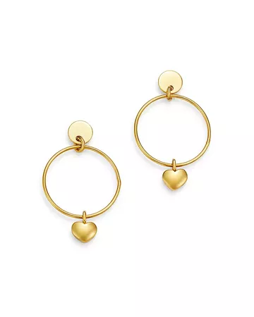 Moon & Meadow Circle Earrings with Heart Charm in 14K Yellow Gold - 100% Exclusive