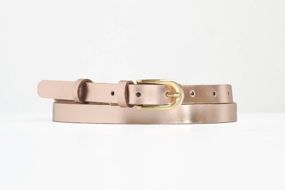 Thin leather belt Rose gold belt Leather belt women Women | Etsy