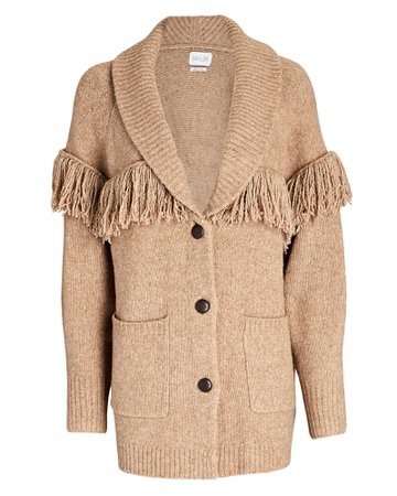 Saylor Janey Fringed Wool-Blend Cardigan In Brown | INTERMIX®