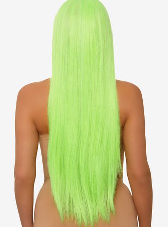 Neon Green Long Straight Center Part Wig