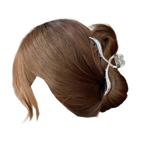 brown hair bun updo silver heart claw clip