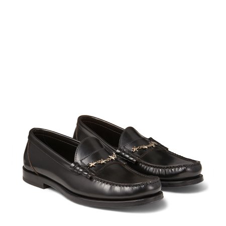 Black Shiny Calf Leather Loafers with Star Chain| MOCCA/F | Spring Summer '20 | JIMMY CHOO