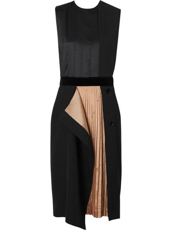 Black Burberry Panel Detail Silk And Wool Shift Dress | Farfetch.com