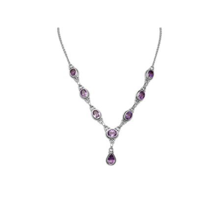 Amethyst Oval and Pear Shape Sterling Silver 8-stone Y-style Necklace - Walmart.com