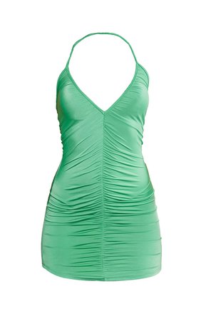 PLT Green Centre Halterneck Slinky Bodycon Dress