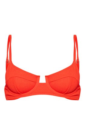 Red Underwired Crinkle Bikini Top | Swimwear | PrettyLittleThing USA