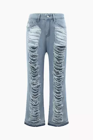 Frayed Ripped Straight Leg Jeans – Micas