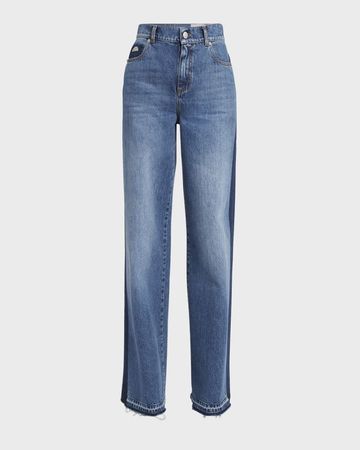 Alexander McQueen Contrast Wide-Leg Denim Jeans | Neiman Marcus