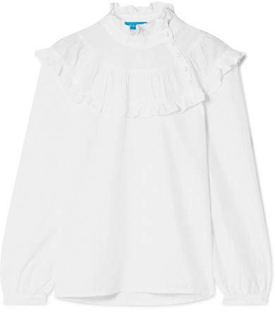 Emmanuelle Ruffled Swiss-dot Cotton-blend Blouse - White