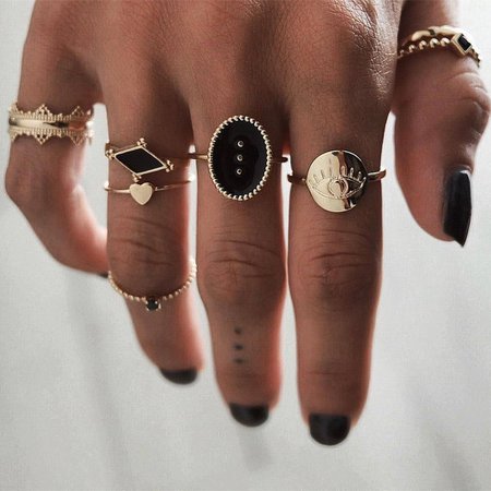 DIEZI 6pcs/set Bohemian Fashion Black Eyes Heart Charm Knuckle Joint Rings Set For Women Boho Vintage Gold Finger Rings Jewelry|Rings| - AliExpress