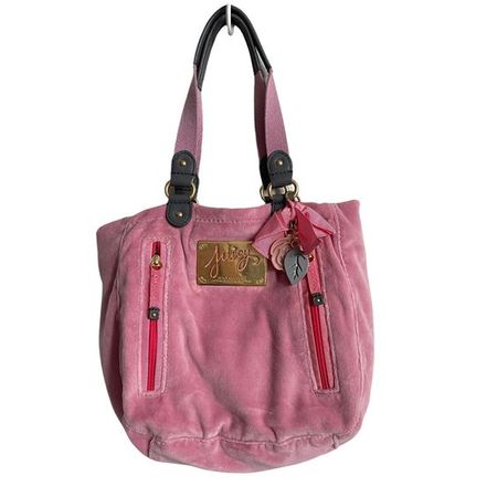 Juicy Couture Vintage Y2k 2000's Pink Medium Velour Purse Handbag Purse Charms