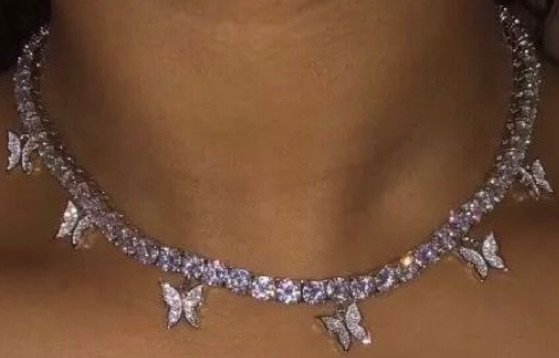 silver diamond butterfly choker necklace