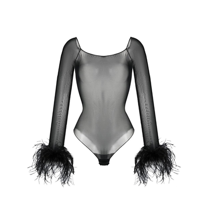 $438.00 OSE'REE Feather Trim Bodysuit
