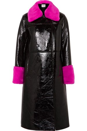 STAND | Bernadette faux fur-trimmed crinkled-vinyl coat | NET-A-PORTER.COM