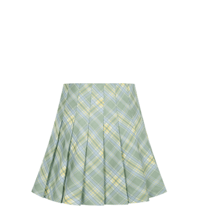 Curetty C Basic Checked Pleats Skirt in Green