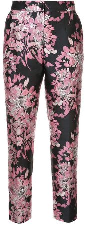 floral lurex jacquard trousers