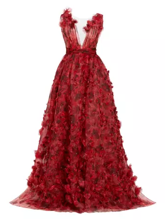Shop Marchesa Sleeveless V-Neck Ball Gown | Saks Fifth Avenue