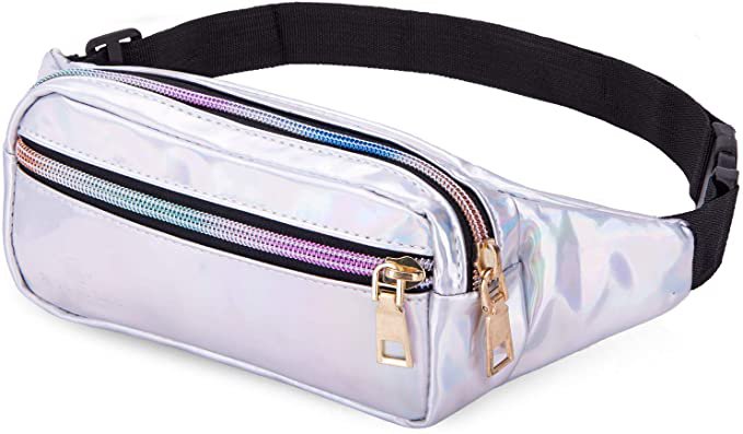 Amazon.com: LIVACASA Fanny Pack Waist Bags for Women Shiny Holographic Waist Bum Bag Waterproof for Festival Party Travel Rave Hiking Silver: Clothing