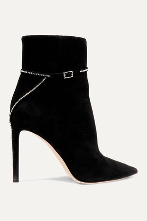 Black Leille 100 crystal-embellished suede ankle boots | Jimmy Choo | NET-A-PORTER