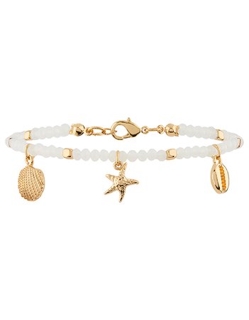 Beaded Shell Charm Anklet | Gold | One Size | 8840728100 | Accessorize