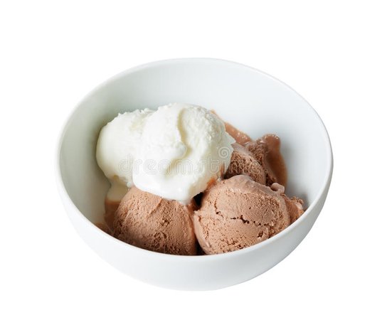Scoops Of Vanilla And Chocolate Ice Cream In Bowl On White Stock Photo - Image of white, scoop: 71173554