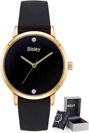 Amazon.com: Bisley Minimalist Quartz Watches Simple Black Dial 38MM Gold-Tone Case with Silicone Strap Analog Watch Gift for Her,Him : Clothing, Shoes & Jewelry