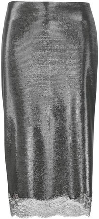 metallic midi pencil skirt