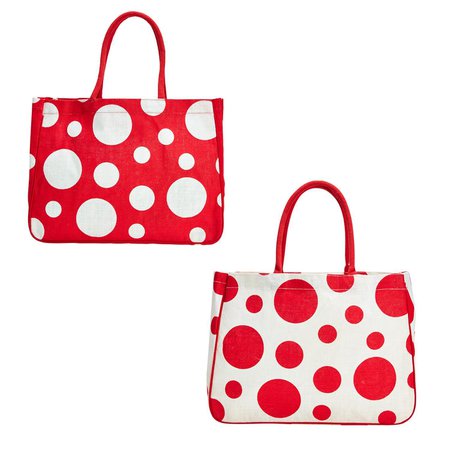 Polka Dot Jute Bag Asst 2 Colorways | Two's Company