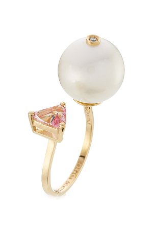 18kt Yellow Gold Trillion Ring with Diamond, Pearl and Topaz Gr. One Size