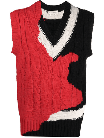 red black white vest