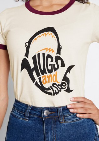 Hugs and Kisses Shark Ringer Tee Cream | ModCloth