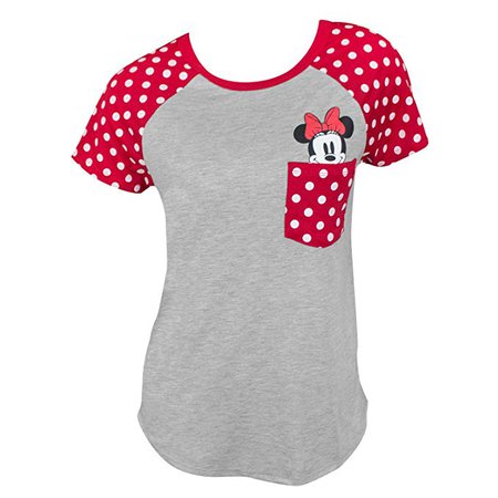 Amazon.com: Disney Junior Fashion Contrast Shoulder Top Minnie Pocket, Gray with Red: Clothing